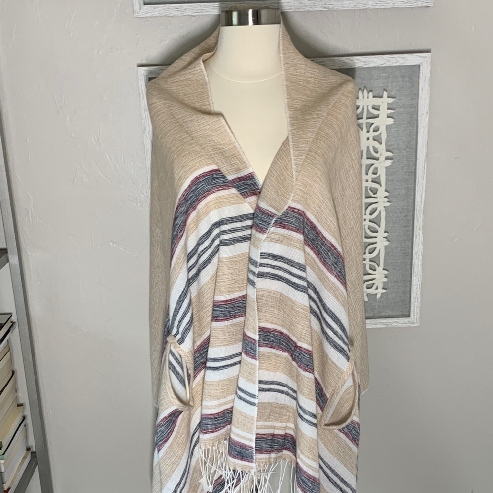 J crew woven striped shawl with arm holes